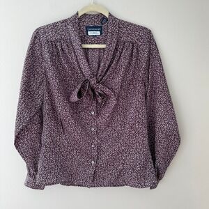 Givenchy Saks Fifth Avenue‎ Vintage Bow Blouse Plum Floral Print Size 10